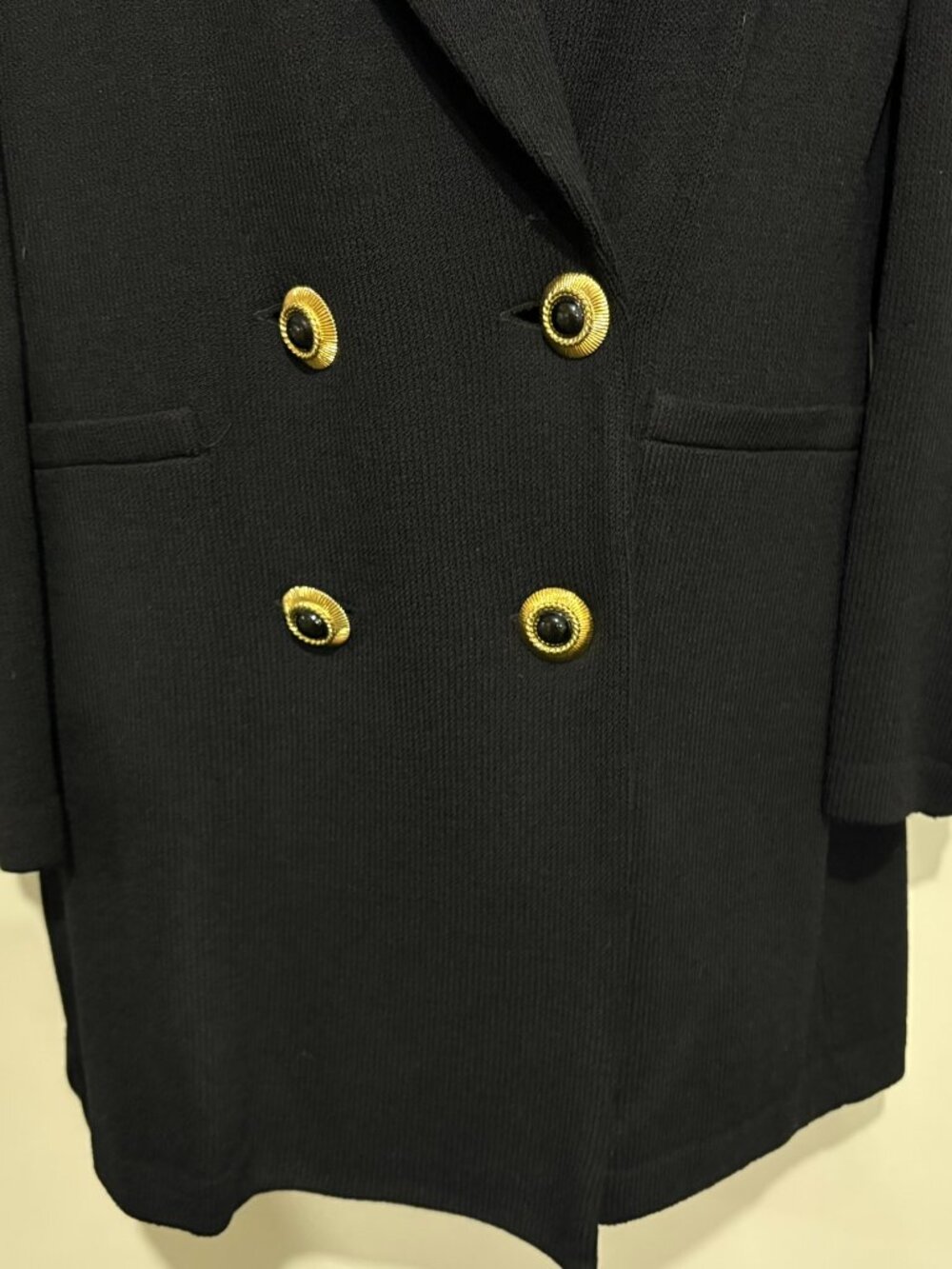 St John Collection Marie Gray 12 Black Double-Breasted Santana Knit Wool Blazer - Picture 3 of 9